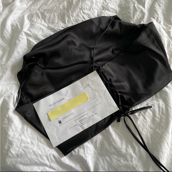 New Black Bustier Style Satin Crop Top with CrissCross adjustable straps NWOT - Picture 6 of 8
